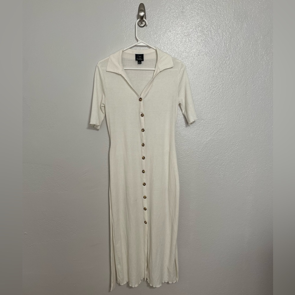 Chic Cream Button-Front Half Sleeve Dress